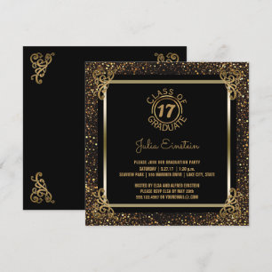 2017 Graduation Party Elegant Black Gold Glitter Invitation