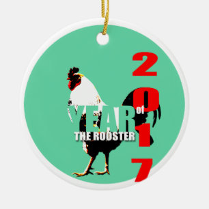 2017 Rooster Year in Green Circle C ornament