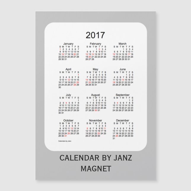 2017 Silver Holiday Calendar by Janz 5x7 Magnet (Front)