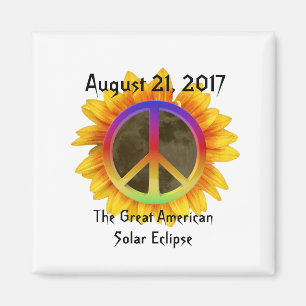 2017 Solar Eclipse, Sunflower and Peace Symbol Magnet
