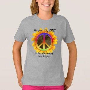2017 Solar Eclipse, Sunflower and Peace Symbol T-Shirt
