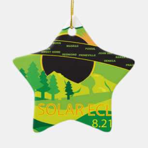 2017 Total Solar Eclipse Across Oregon Cities Map Ceramic Tree Decoration