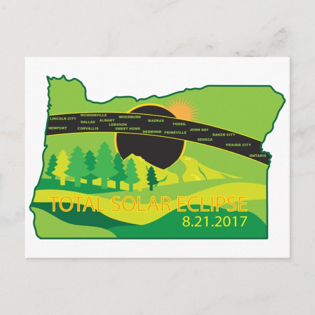 2017 Total Solar Eclipse Across Oregon Cities Map Postcard (Front)
