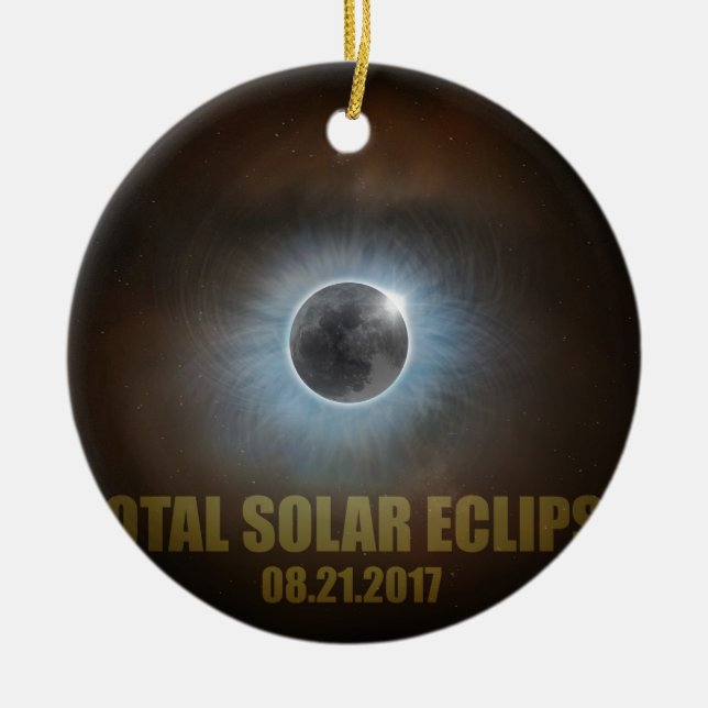 2017 Total Solar Eclipse Corona Text Colour Ceramic Tree Decoration (Front)