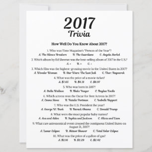 2017 Trivia Game   9th Birthday Party Game