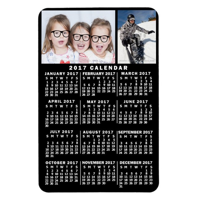 2017 Year Monthly Calendar Black | Photo Template Magnet (Vertical)