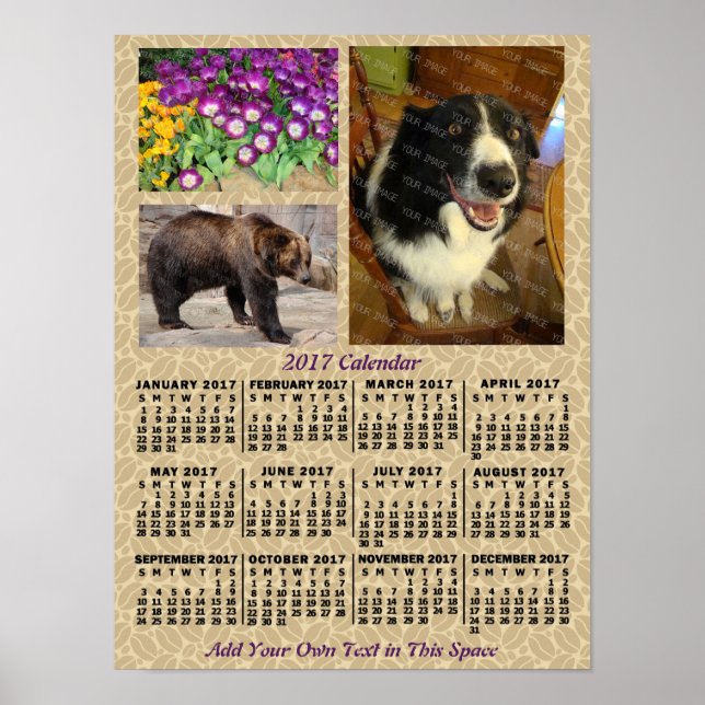 2017 Year Monthly Calendar Coffee Beans 3 Photos Poster (Front)