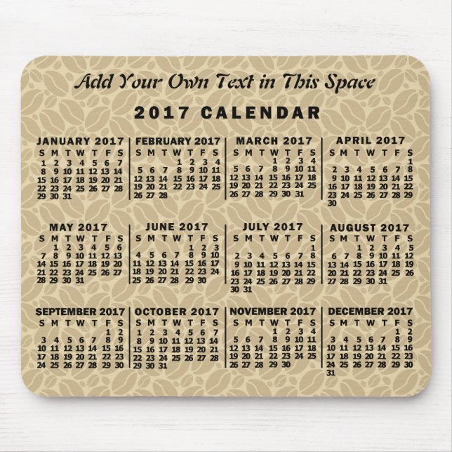 2017 Year Monthly Calendar Coffee Beans Custom Mouse Pad (Front)
