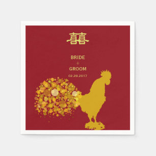 2017 Year Of Rooster Red Gold Chinese Wedding Napkin