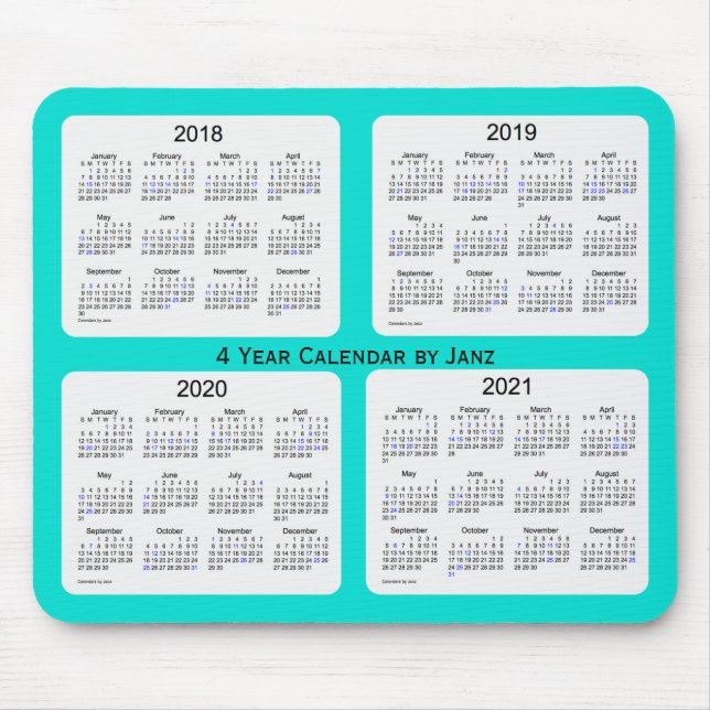 2018-2021 Turquoise Holiday Calendar by Janz Mouse Pad (Front)