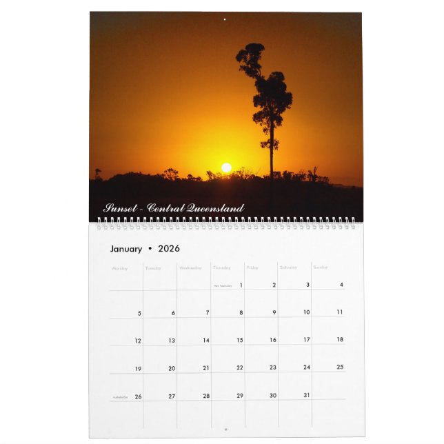 2018 Australian sunset calendar (Jan 2026)