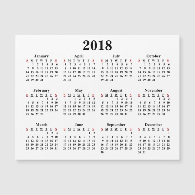 2018 Blank Calendar (Front)