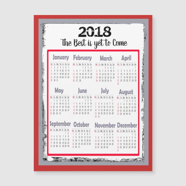 2018 Calendar Magnetic Card for your Refrigerator (Front)