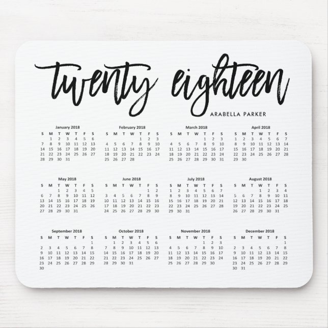 2018 Calendar | Modern Typography Mouse Pad (Front)
