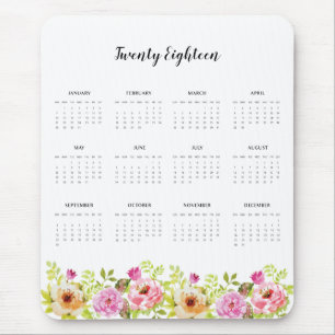 2018 Calendar Spring Flowers Mouse Pad