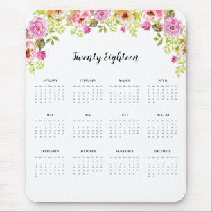 2018 Calendar Spring Flowers Mouse Pad