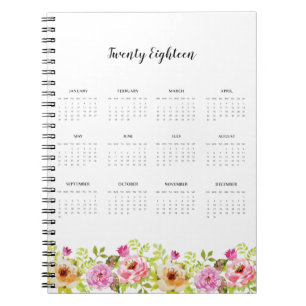 2018 Calendar Spring Flowers Spiral Notebook