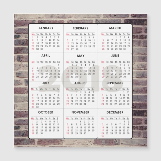 2018 Calendar Square Magnetic Brick Wall (Front)