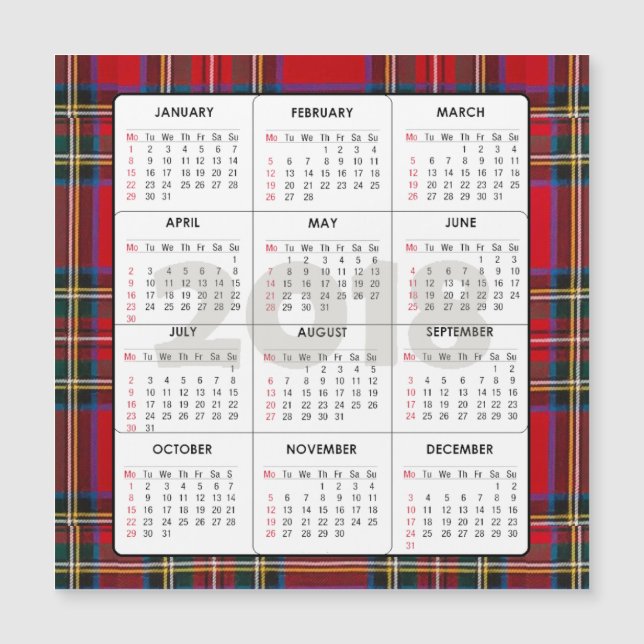 2018 Calendar Square Magnetic Tartan (Front)