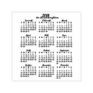 2018 Calendar Year at a Glance Ink Calligraphy Self-inking Stamp