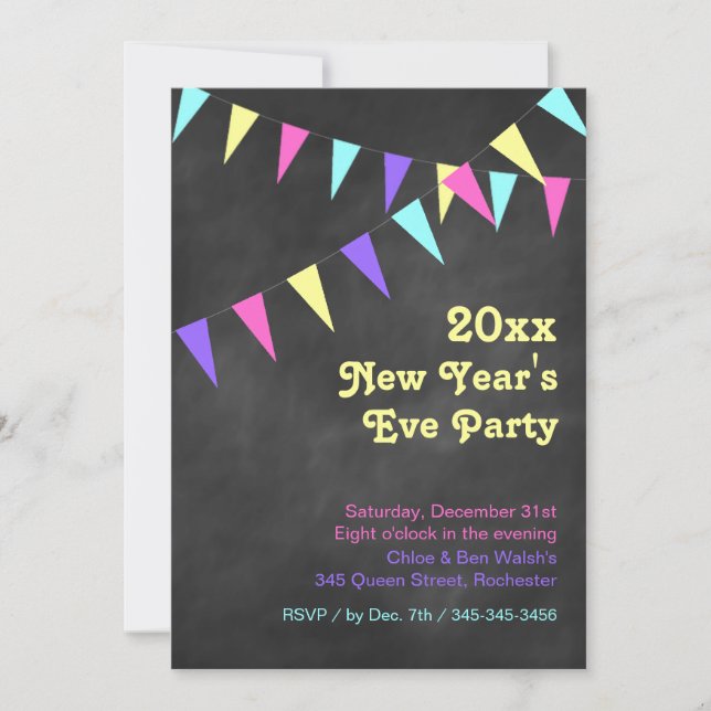 2018 Chalkboard Bunting New Year's Invitation (Front)