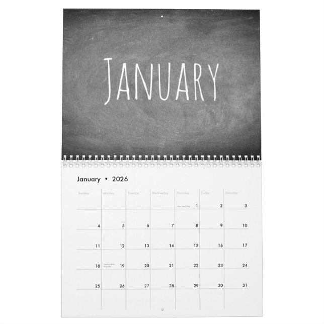 2018 Chalkboard Calendar Black and White Text (Jan 2026)