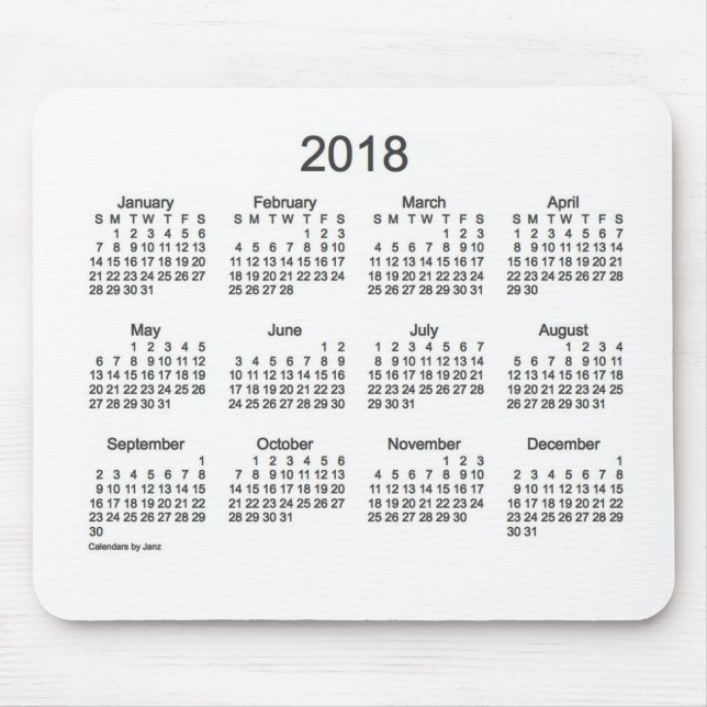 2018 Charcoal and White Calendar by Janz Mouse Pad (Front)