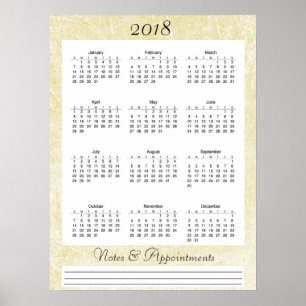 2018 Cream coloured Calendar Poster