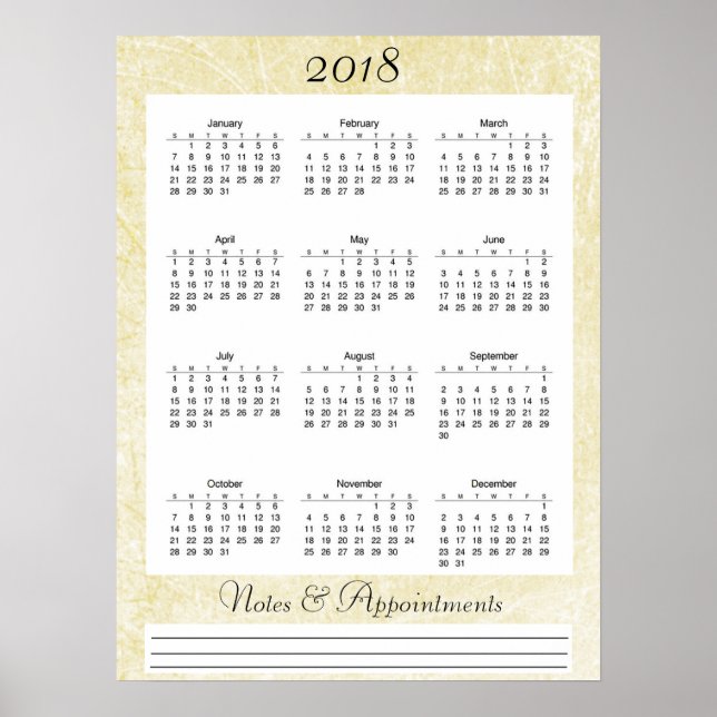 2018 Cream coloured Calendar Poster (Front)
