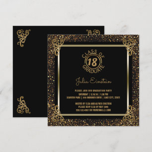 2018 Graduation Party Elegant Black Gold Glitter Invitation