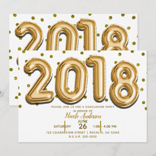 2018 GRADUATION PARTY Gold Confetti Balloons Invitation