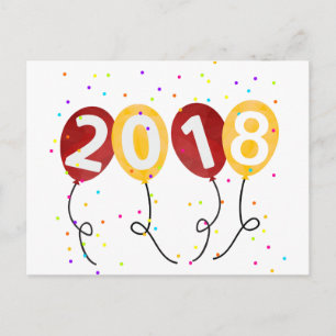 2018 Happy New Year Party Balloons Celebration Postcard