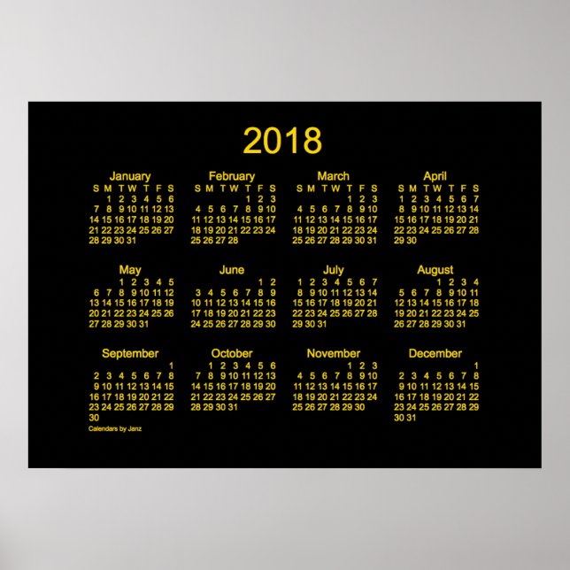 2018 Neon Gold Wall Calendar by Janz Poster (Front)