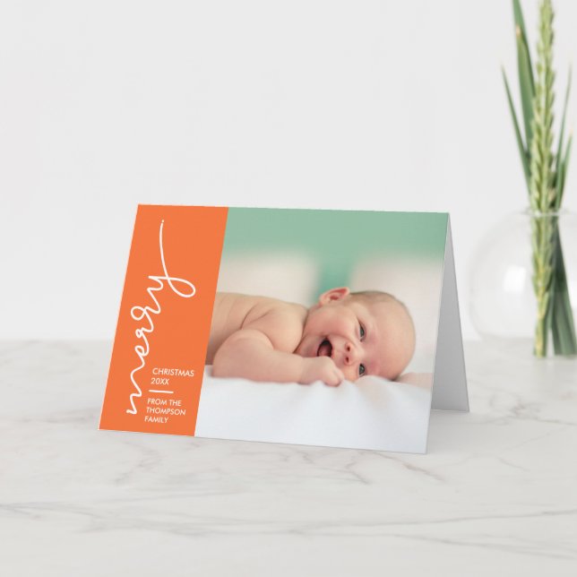 2018 New Baby Merry Christmas Script Holiday Card (Front)