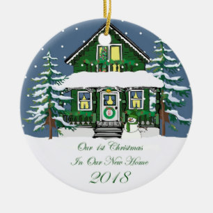 2018 New Home Christmas Snowman Cabin Ceramic Tree Decoration