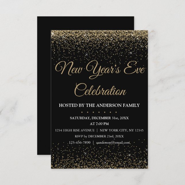 2018 New Year's Eve Party Sparkle Glitter Invitation (Front/Back)