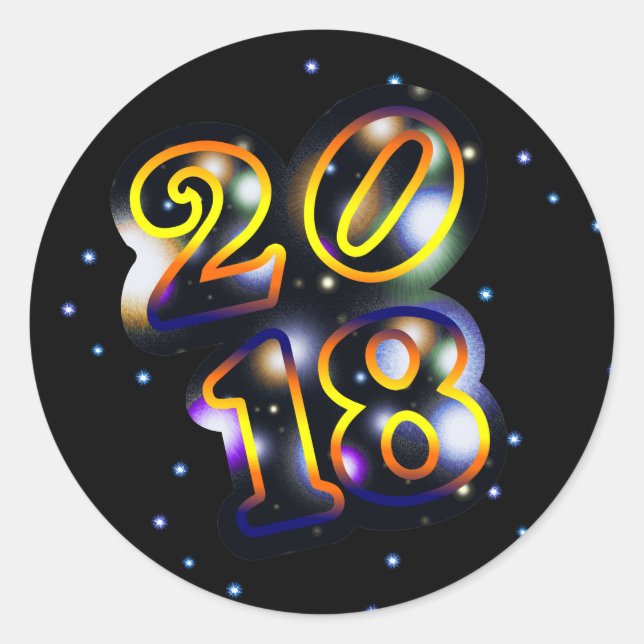 2018 Outer Space Happy New Year Classic Round Sticker (Front)