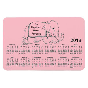 2018 Pink Elephant Calendar by Janz 4x6 Magnet