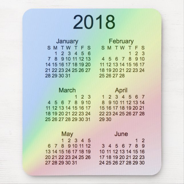 2018 Rainbow Large Print 6 Month Calendar by Janz Mouse Pad (Front)
