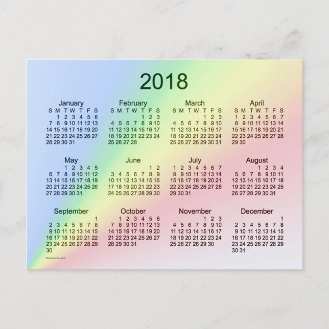 2018 Rainbow Mini Calendar by Janz Postcard (Front)