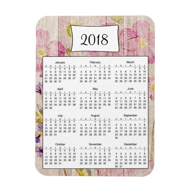 2018 Rustic Floral Wood Calendar Magnet (Vertical)
