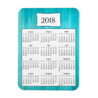 2018 Rustic Teal Turquoise Wood Calendar Magnet