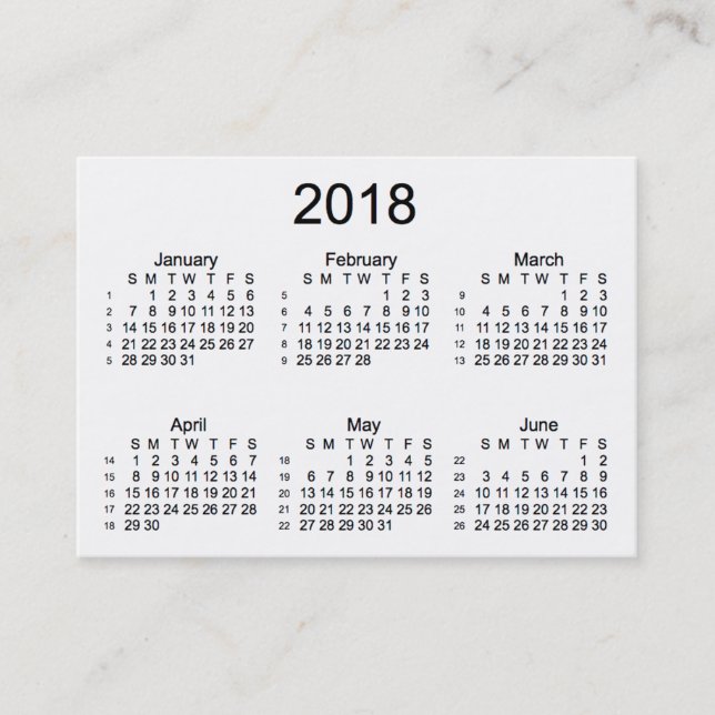 2018 White 52 Week Calendar by Janz Business Cards (Front)