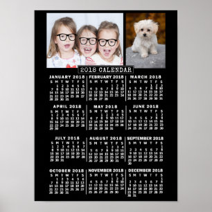 2018 Year Monthly Calendar Black Custom Photos Poster