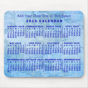 2018 Year Monthly Calendar Custom Blue Antique Map Mouse Pad