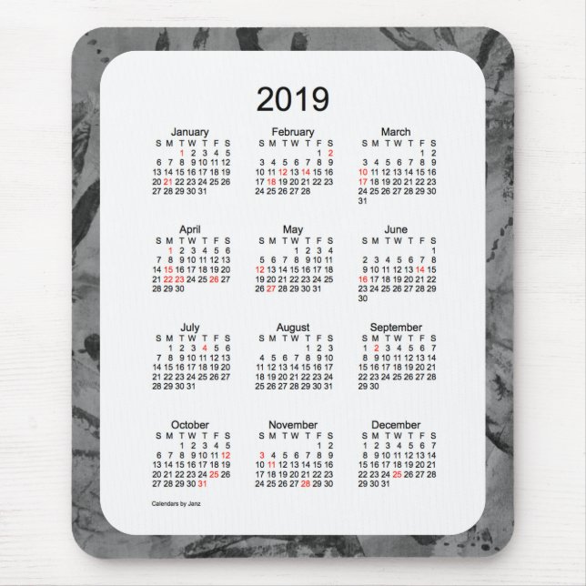 2019 Black Art Holiday Calendar by Janz Mouse Pad (Front)