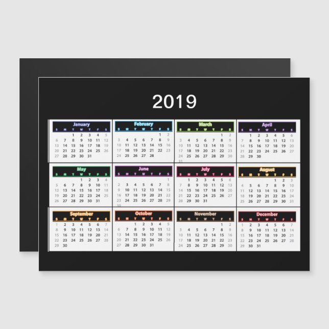 2019 Black Mini Magnet Calendar (Front/Back)