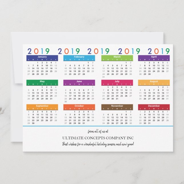 2019 Calendar Company Name | Logo on Back Holiday Card (Front)