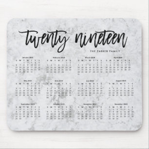 2019 Calendar Modern Typography and Marble Look Mouse Pad