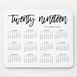 2019 Calendar   Modern Typography Mouse Pad